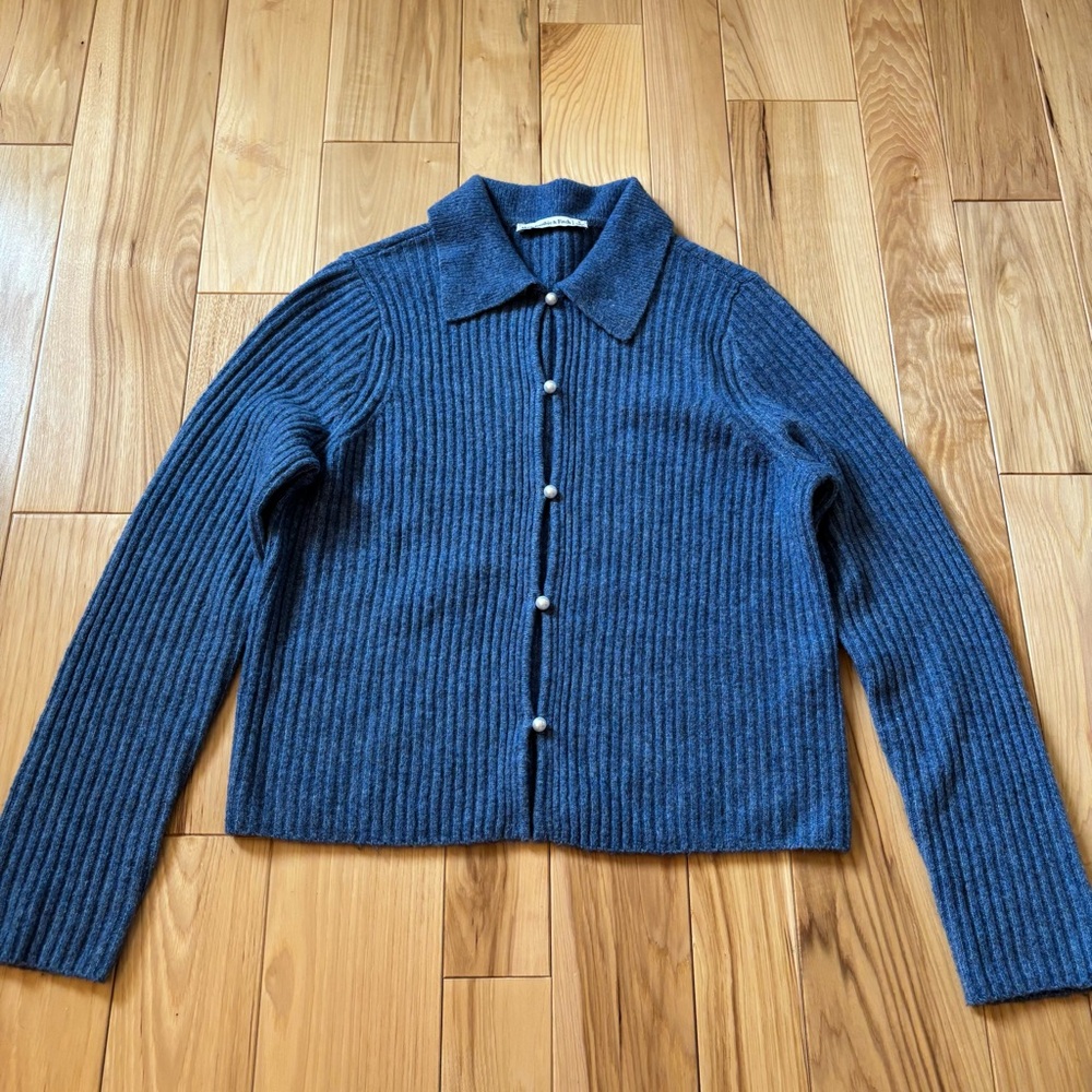 Abercrombie & Fitch Pearl Button Collared Cardigan Blue Sweater